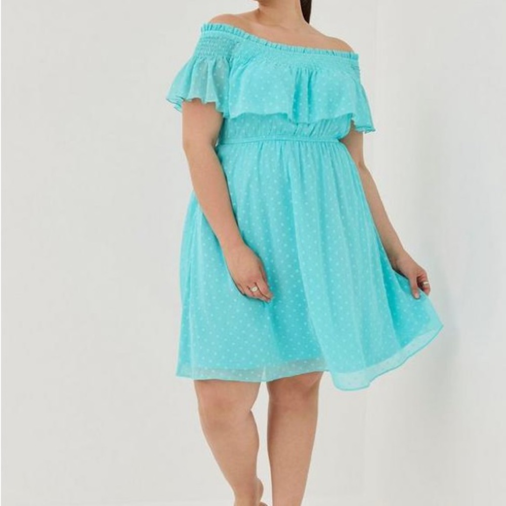 Elegant Off-Shoulder Blue Dress BY Torrid